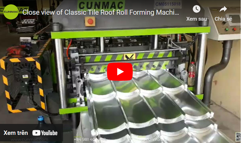 Close view of Classic Tile Roof Roll Forming Machine Operates
