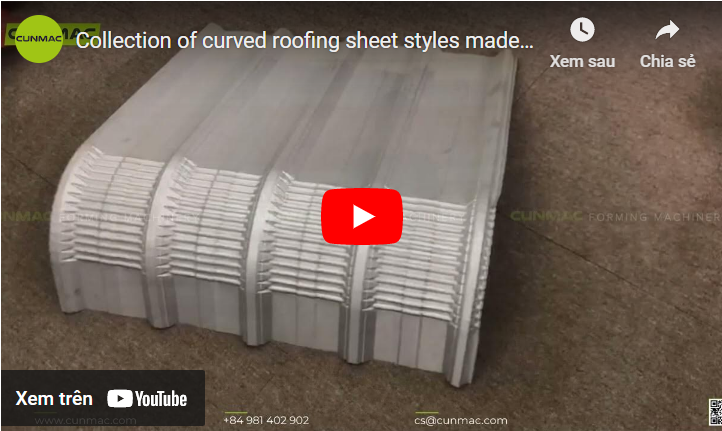 Collection of curved roofing sheet styles made with CUNMAC's Curving Machine